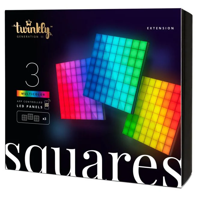 Twinkly Squares 3er-Pack Lichtpanel-Erweiterungspaket RGB – 16 x 16 cm 64 LED