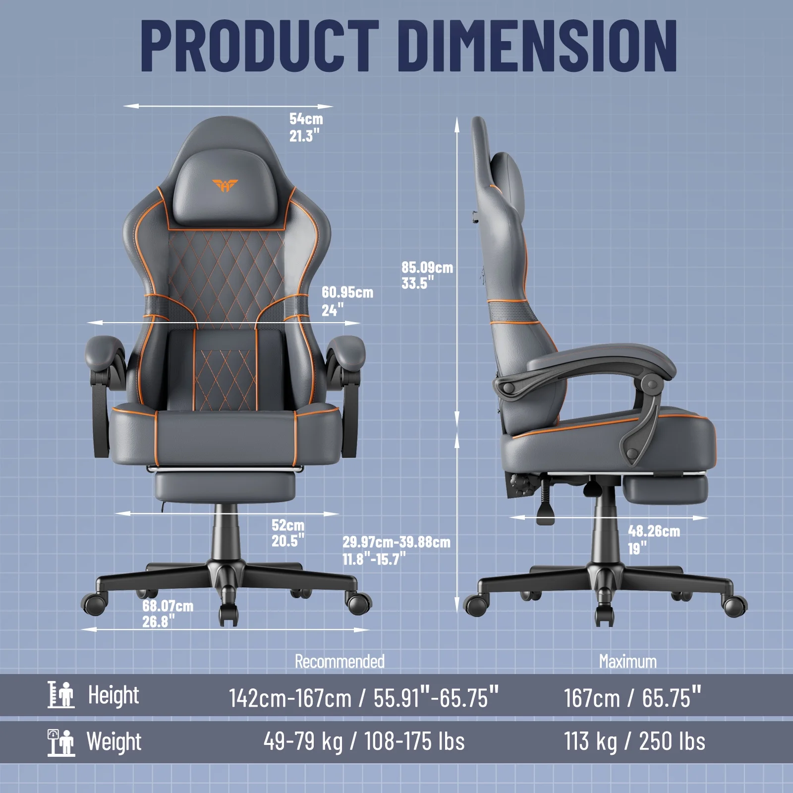 SOONTRANS Gaming Chair for Adults, Velvet Fabric High Back Comfortable Video Game Chair with Footrest and Massage Lumbar Cushion, Racing Computer Desk Chair, Ergonomic Gamer Chair, Black/Grey