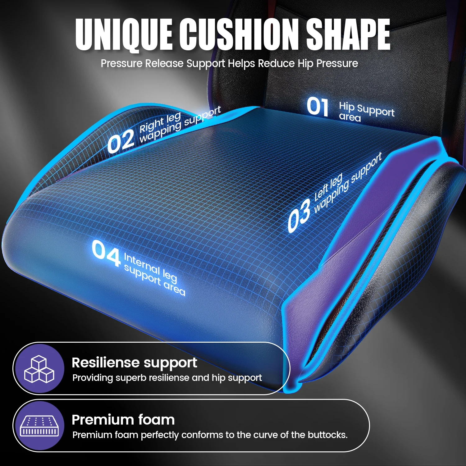 Bigzzia Gaming Chair Office Chair, Ergonomic Game Chair with Height Adjustable Headrest and Lumbar Support for Adults Teens, Black & White