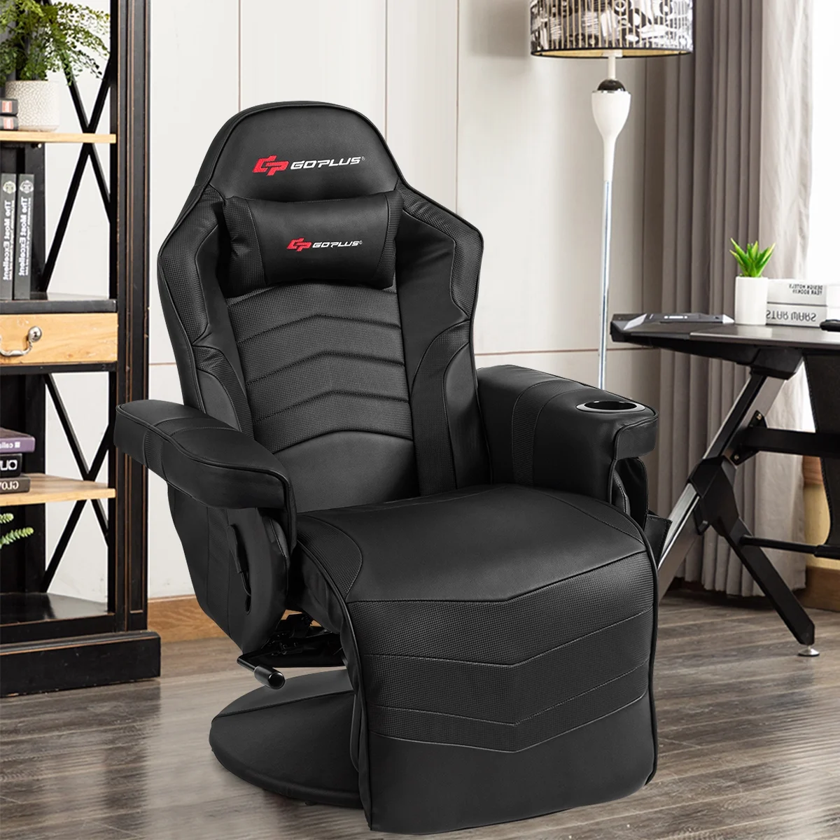 Goplus Massage Gaming Recliner Reclining Racing Chair Swivel Black