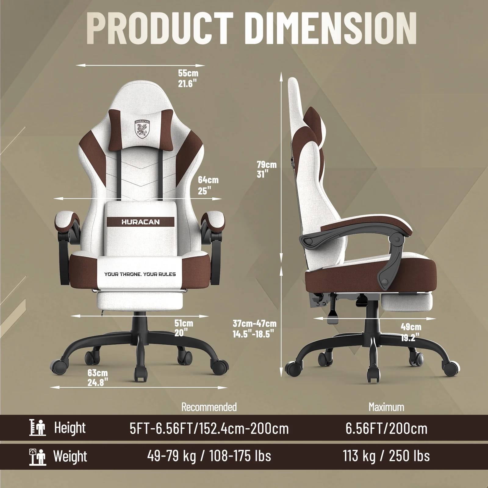SOONTRANS Gaming Chair for Adults, Ergonomic Linen Fabric Computer Chair with Massage Lumbar Pillow, Gamer Game Chair with Adjustable Headrest, Comfortable Office Chair for Home, White