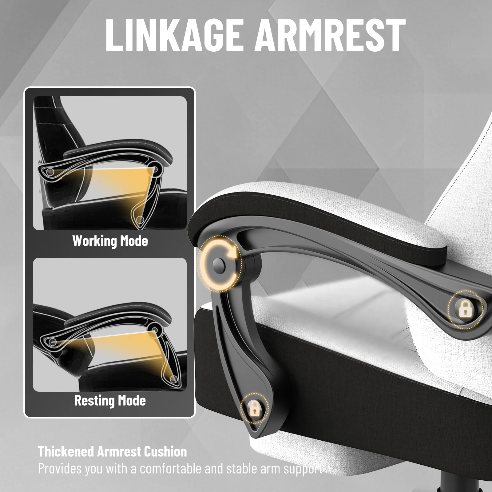 SOONTRANS Gaming Chair for Adults, Ergonomic Linen Fabric Computer Chair with Massage Lumbar Pillow, Gamer Game Chair with Adjustable Headrest, Comfortable Office Chair for Home, White