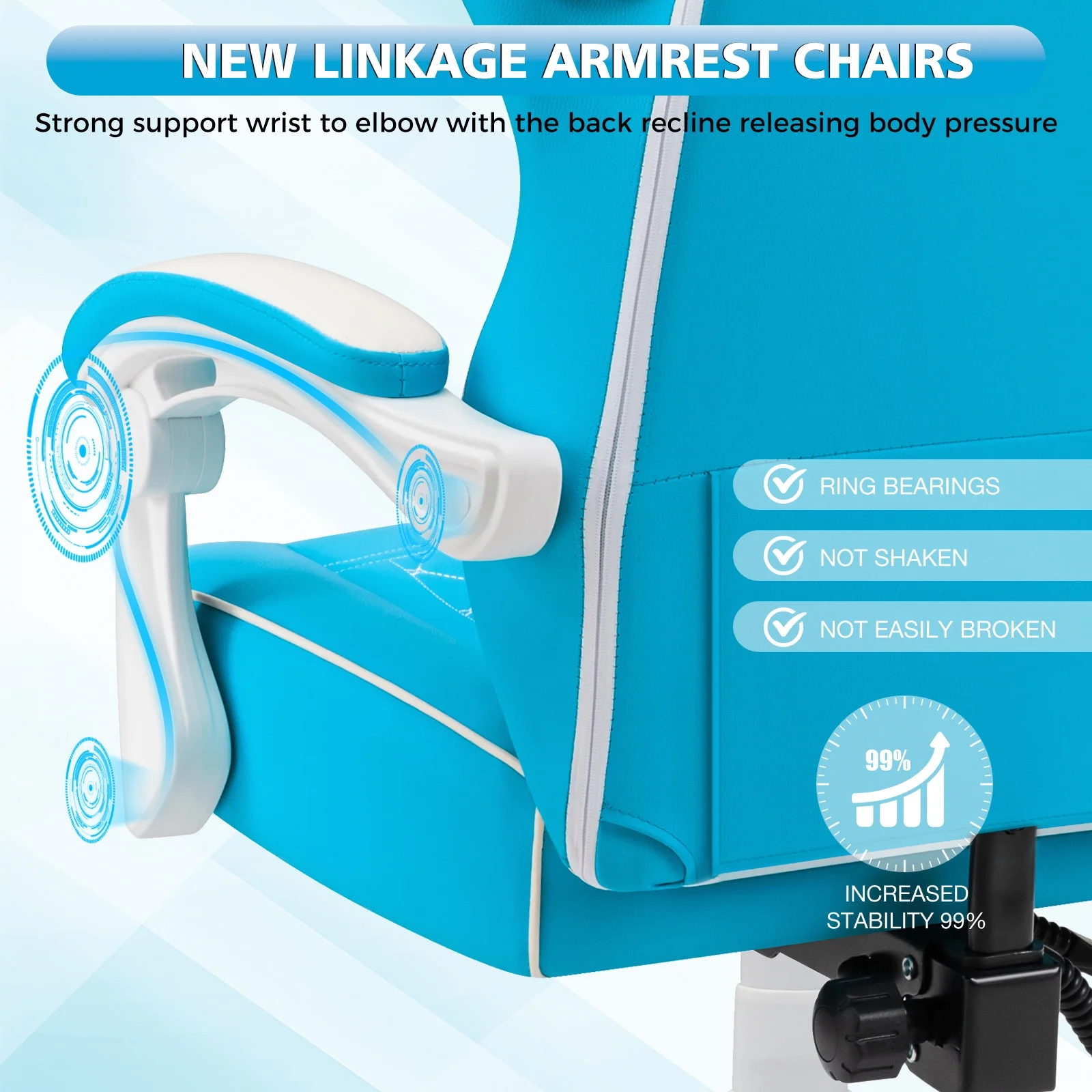 Hoffree Gaming Chair with Speakers PU Gamer Chair with footrest and massage Egonomic Computer Game Chair with Headrest and Lumbar Support for Adults and Office Gaming, 440 LBS