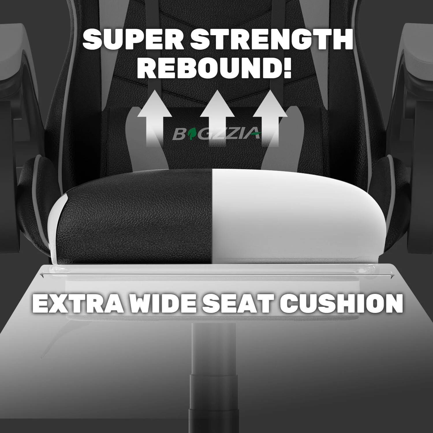 Bigzzia Gaming Chair Office Chair, Ergonomic Game Chair with Height Adjustable Headrest and Lumbar Support for Adults Teens, Black & White