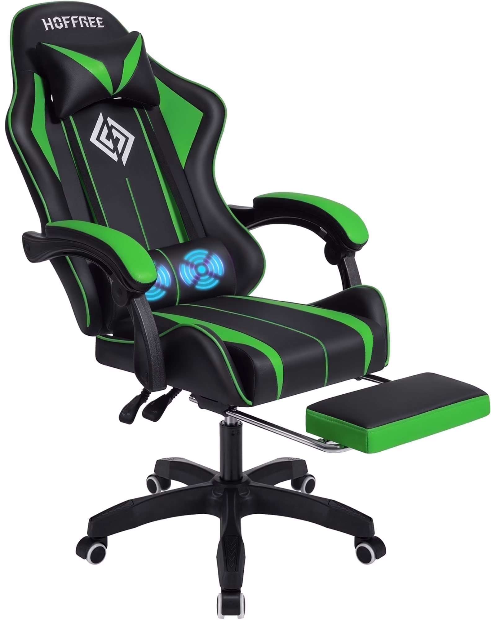 Hoffree Gaming Chair Massage Game Chair with Footrest and Massage Lumbar Support Ergonomic Computer Chair Height Adjustable with Swivel Seat and Headrest