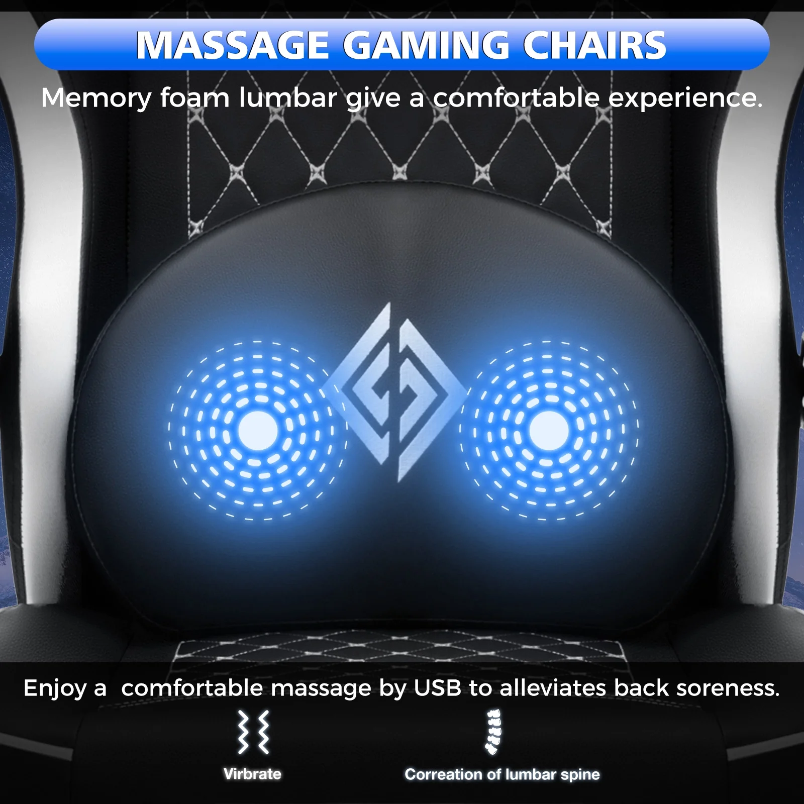 Hoffree Gaming Chair with Speakers PU Gamer Chair with footrest and massage Egonomic Computer Game Chair with Headrest and Lumbar Support for Adults and Office Gaming, 440 LBS