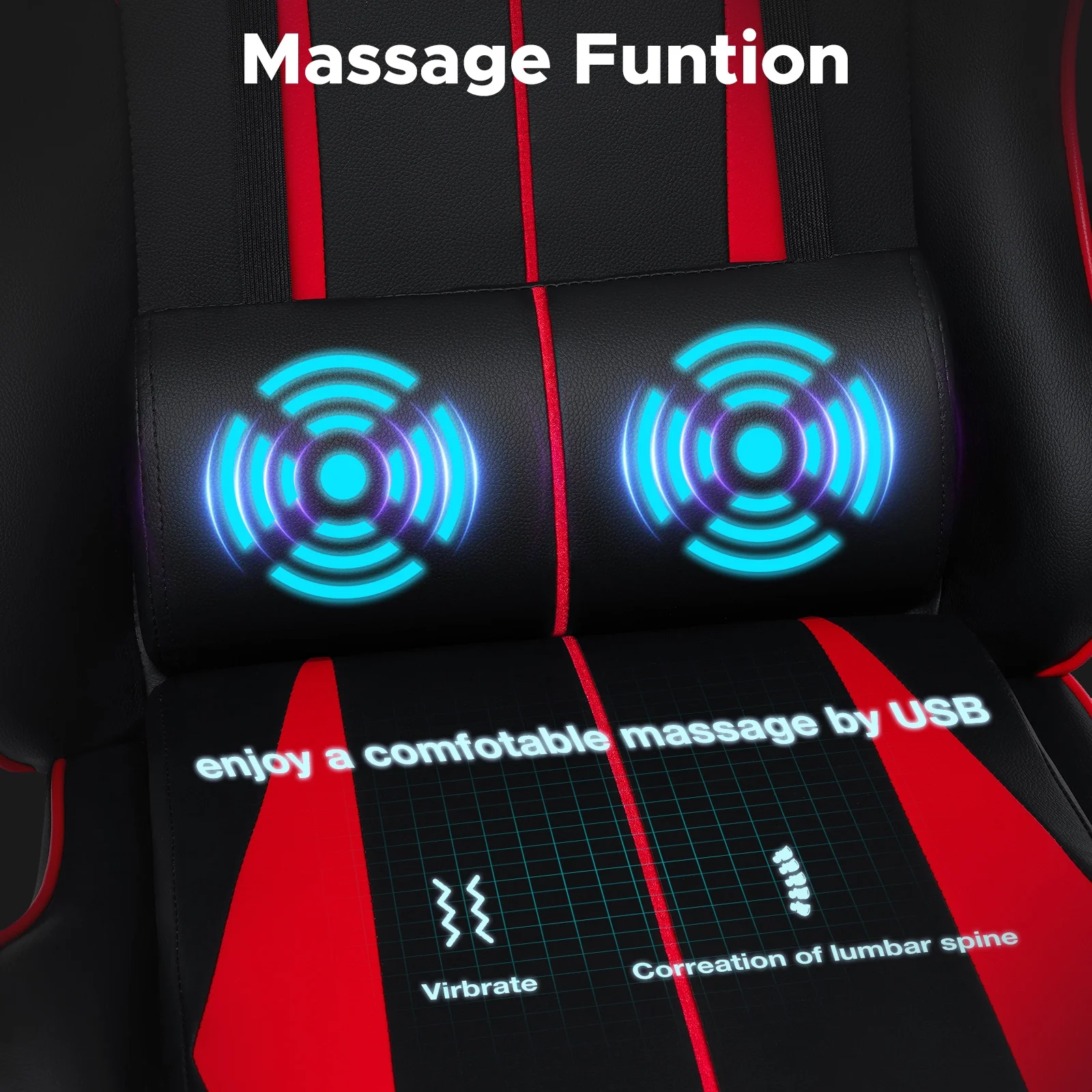 Hoffree Gaming Chair Massage Game Chair with Footrest and Massage Lumbar Support Ergonomic Computer Chair Height Adjustable with Swivel Seat and Headrest