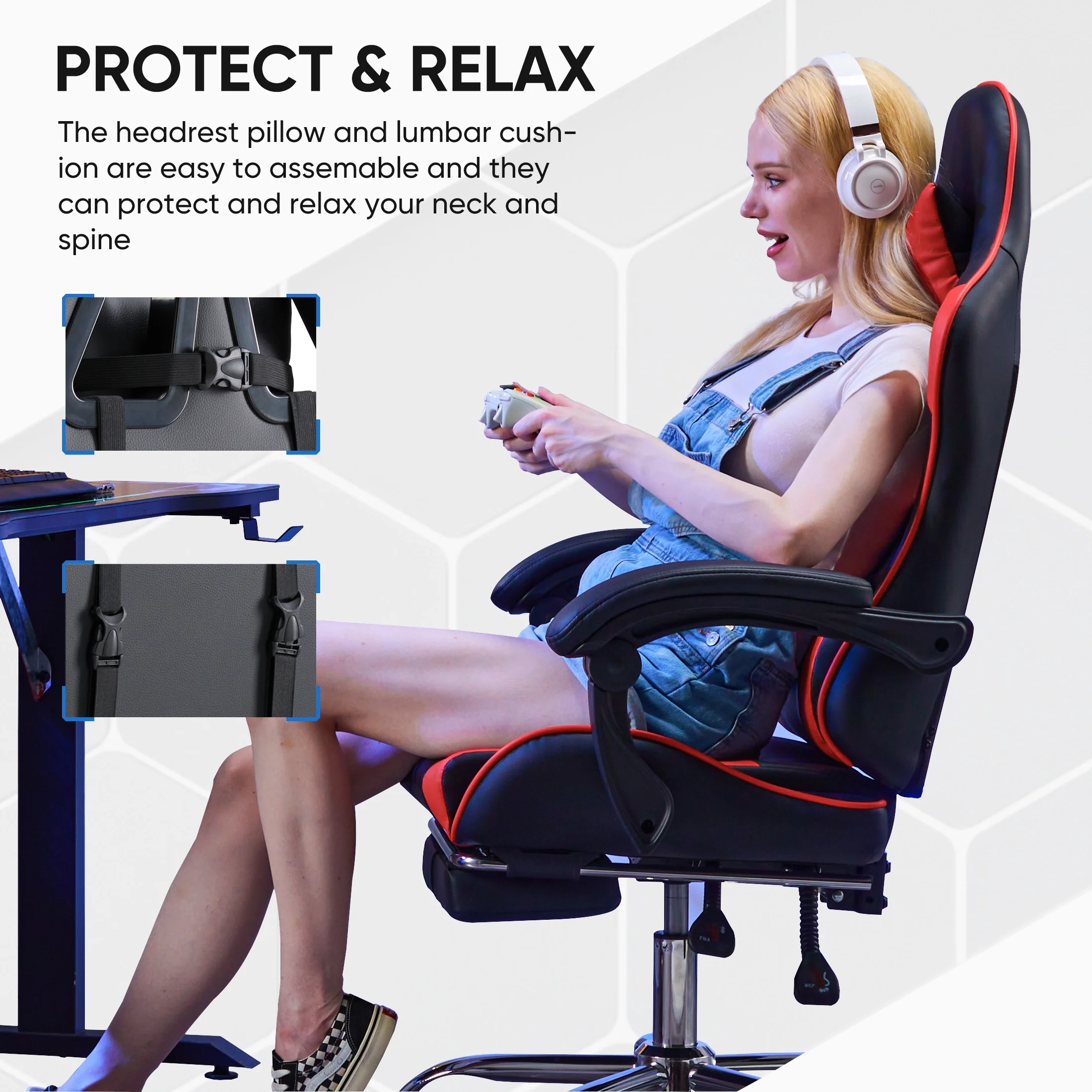 EDX Ergonomic Gaming Chair High Back Office Chair with Lumbar Support and Adjustable Armrests Swivel Racing Chair, Black and Gray