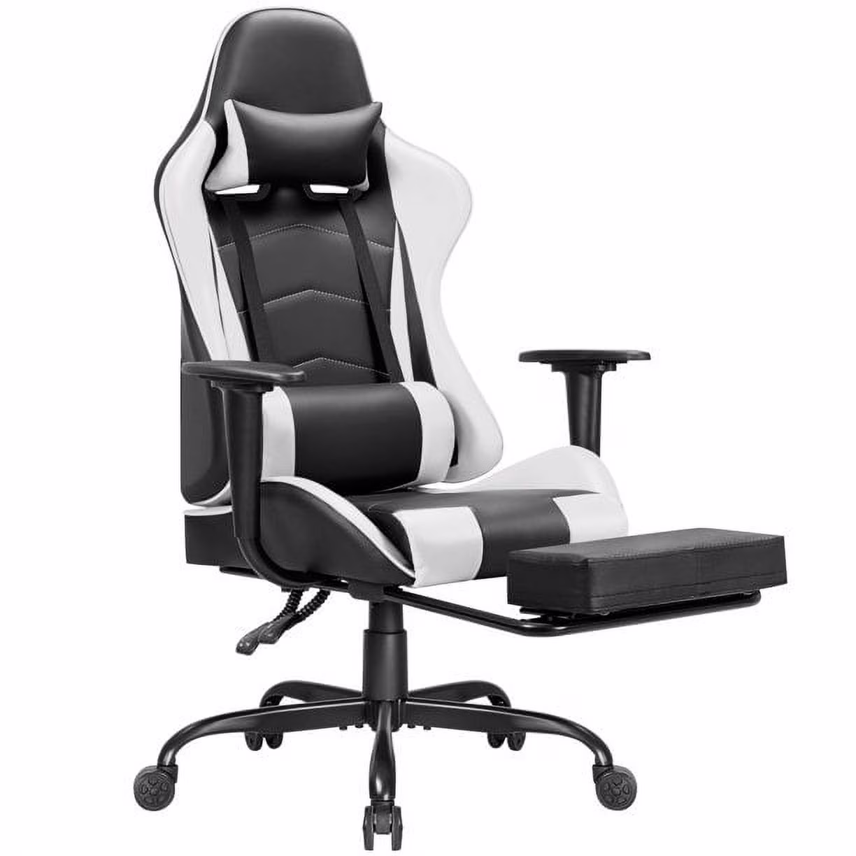 Lacoo High Back Gaming Chair PU Leather Adjustable Height Racing Chair with Lumber Support Ergonomic Gaming Chair with Reversible, White