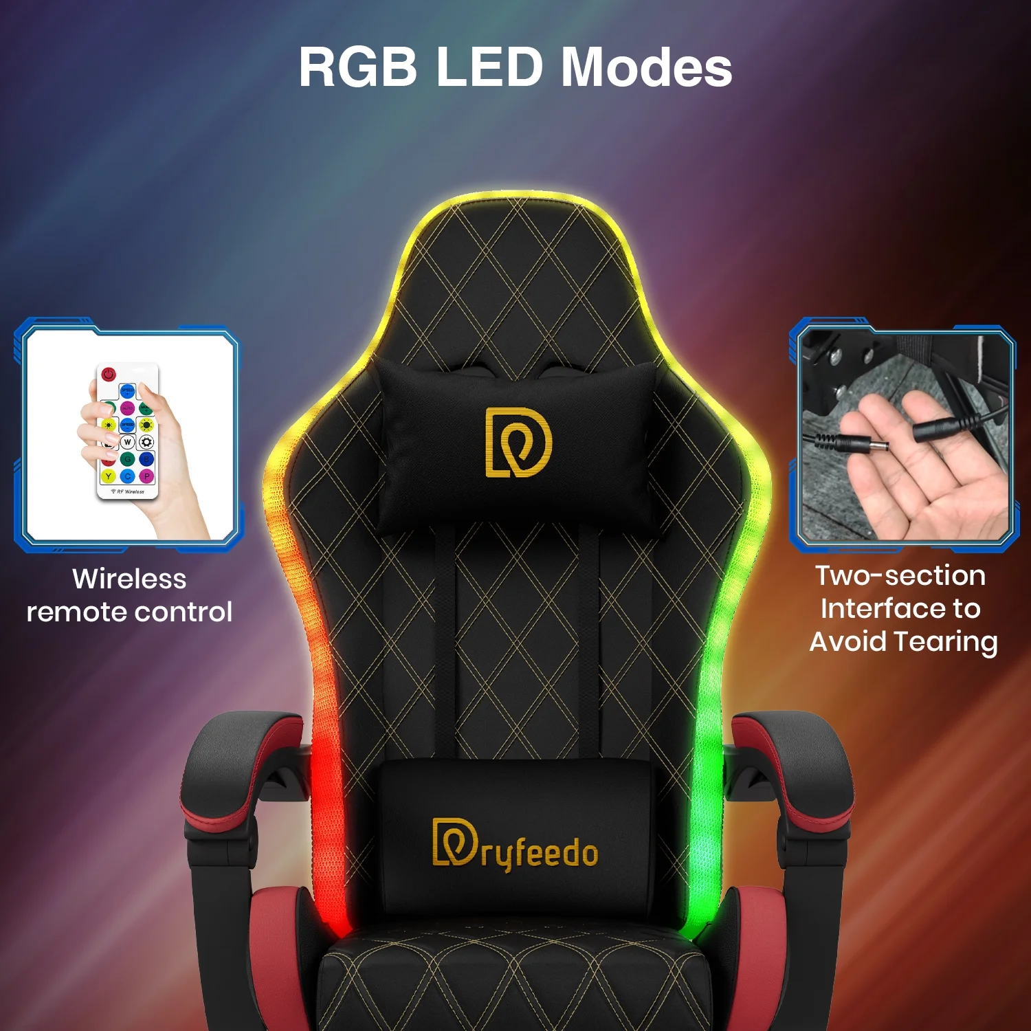 Dryfeedo Gaming Chair with LED Lights, Ergonomic Computer Chair with Lumbar Support, Adjustable Headrest & Footrest, Green