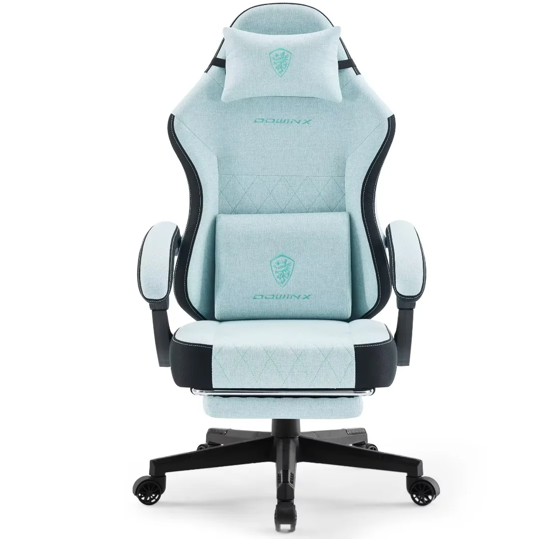 Dowinx Fabric Gaming Chair with Massage Lumbar Support, High Back Ergonomic Computer Chair with Footrest for Adult, Black