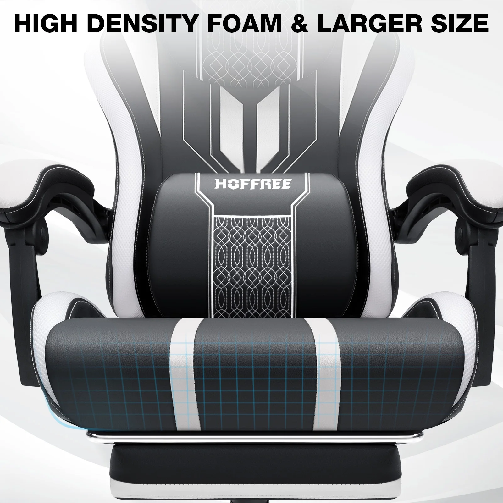 Hoffree Gaming Chair with Bluetooth Speakers Big and Tall Gamer Chair with Footrest and Massage Game Chair with Lumbar Support and 360-Swivel Seat and Headrest for Adults, 400lbs