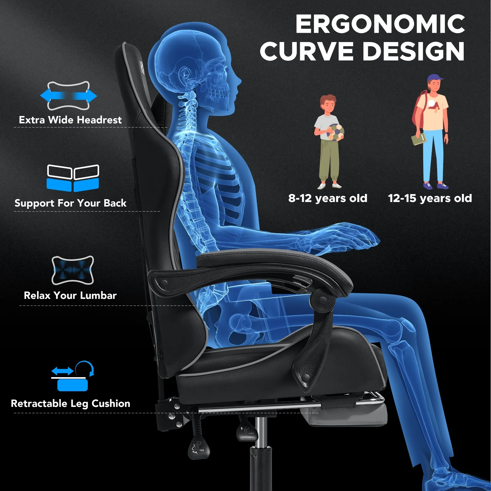 Hoffree Gaming Chair Massage Game Chair with Footrest and Massage Lumbar Support Ergonomic Computer Chair Height Adjustable with Swivel Seat and Headrest