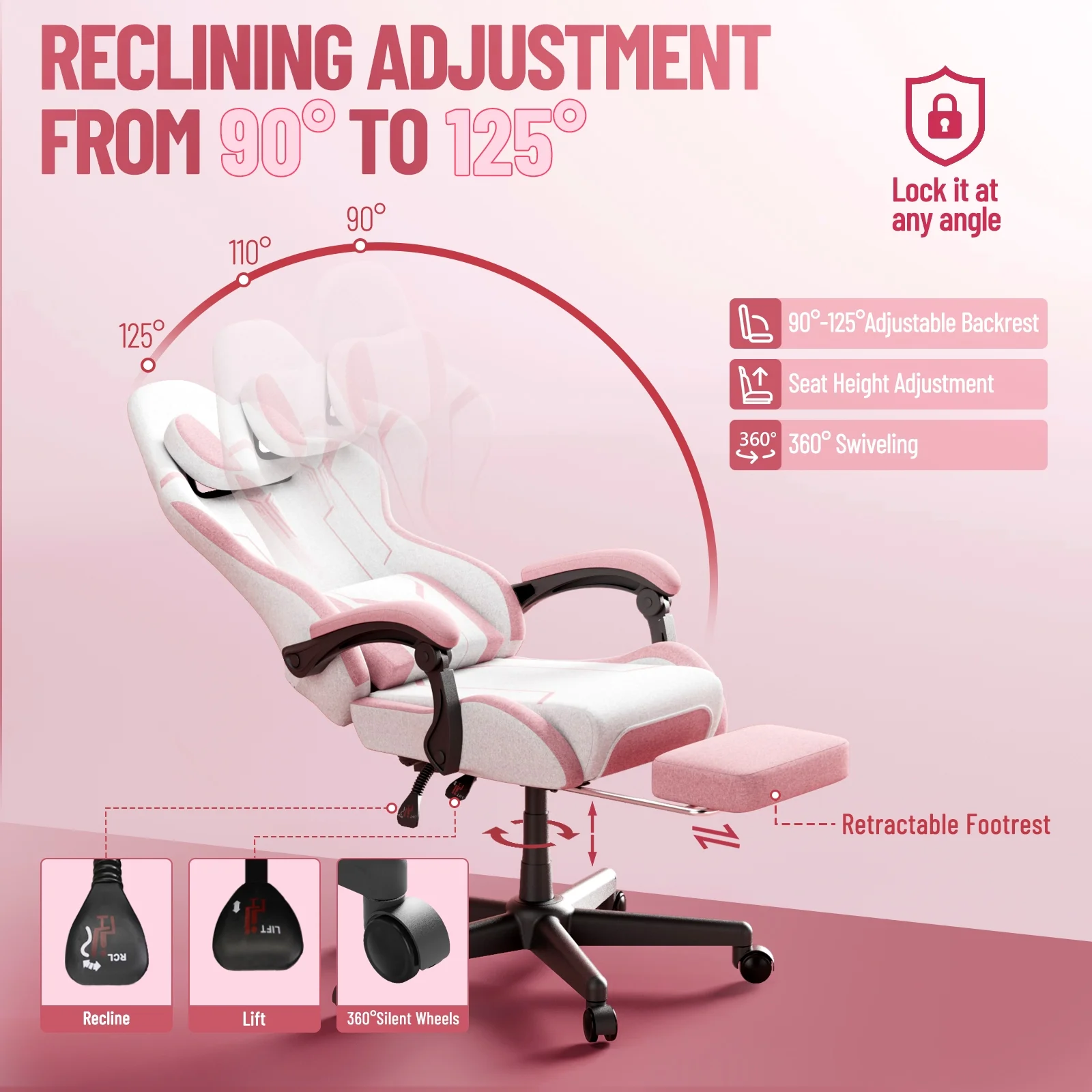 SOONTRANS Gaming Chair for Adults, Velvet Fabric High Back Comfortable Video Game Chair with Footrest and Massage Lumbar Cushion, Racing Computer Desk Chair, Ergonomic Gamer Chair, Black/Grey