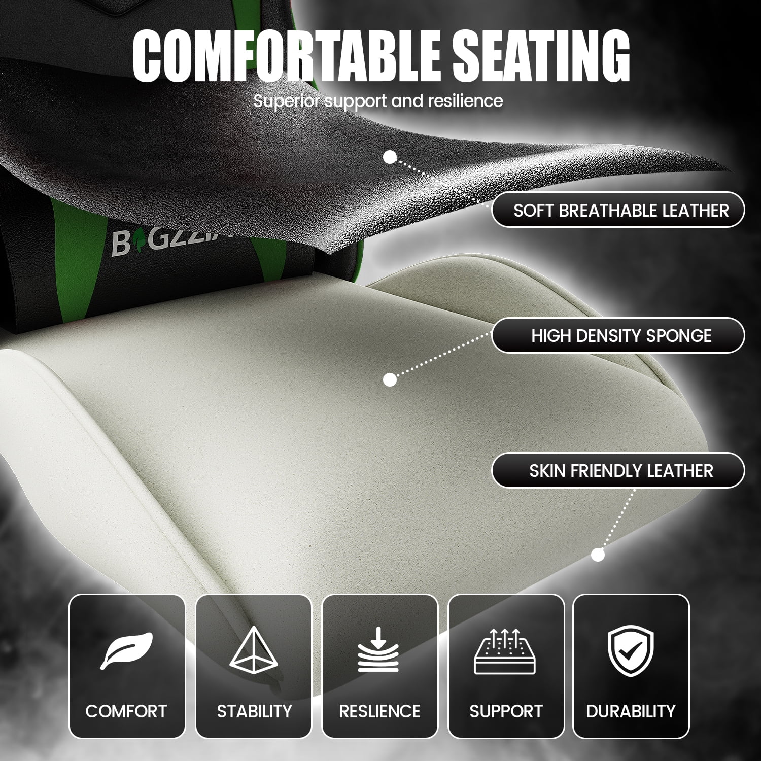 Bigzzia Gaming Chair Office Chair, Ergonomic Game Chair with Height Adjustable Headrest and Lumbar Support for Adults Teens, Black & White