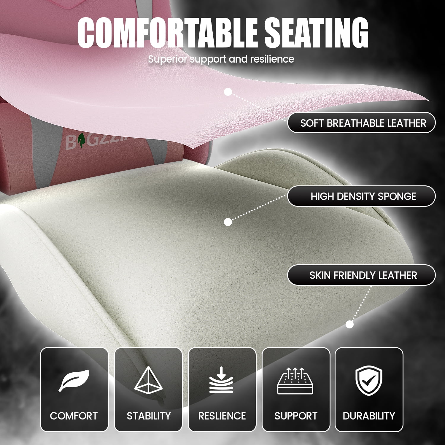 Bigzzia Gaming Chair Office Chair, Ergonomic Game Chair with Height Adjustable Headrest and Lumbar Support for Adults Teens, Black & White