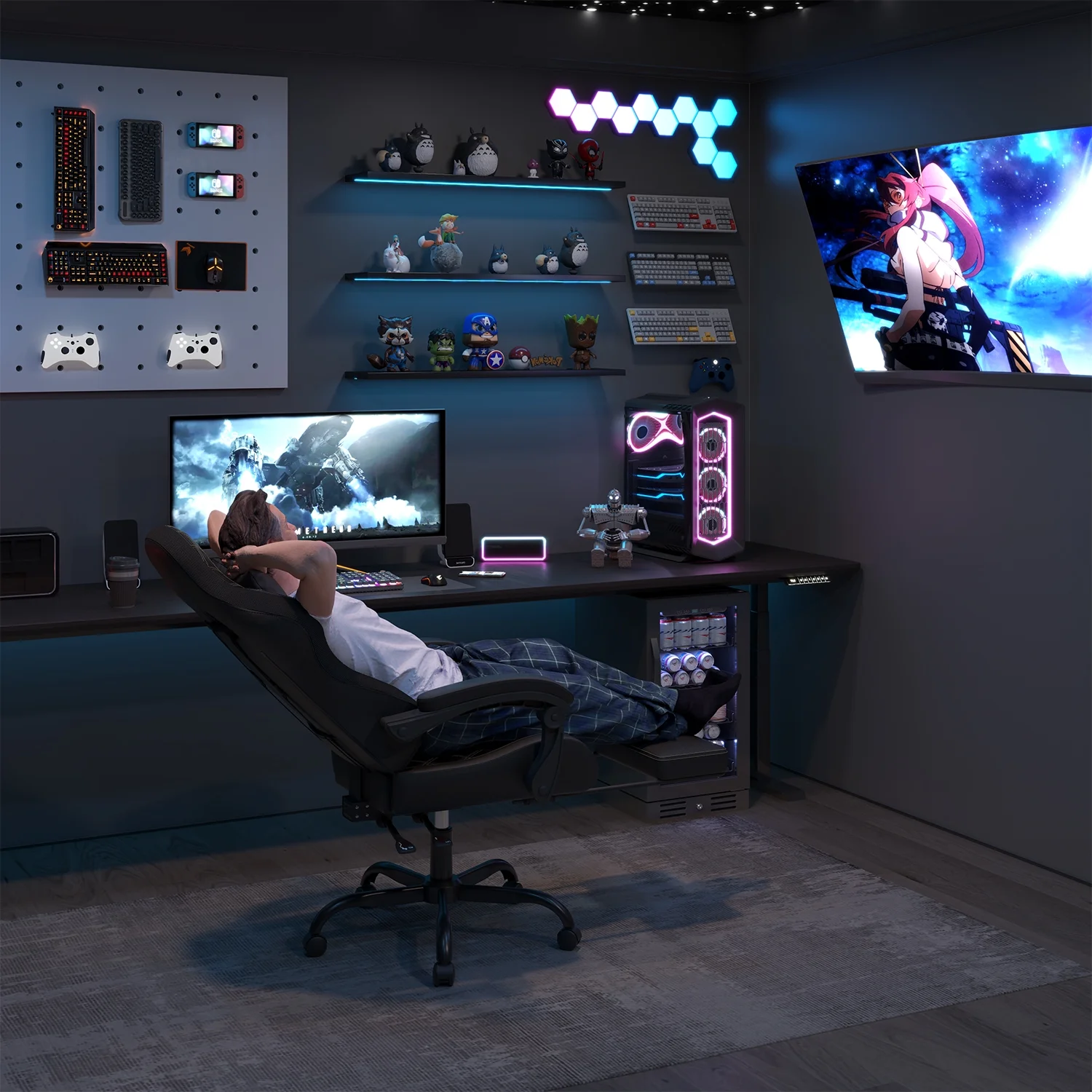 Dryfeedo Gaming Chair with LED Lights, Ergonomic Computer Chair with Lumbar Support, Adjustable Headrest & Footrest, Green